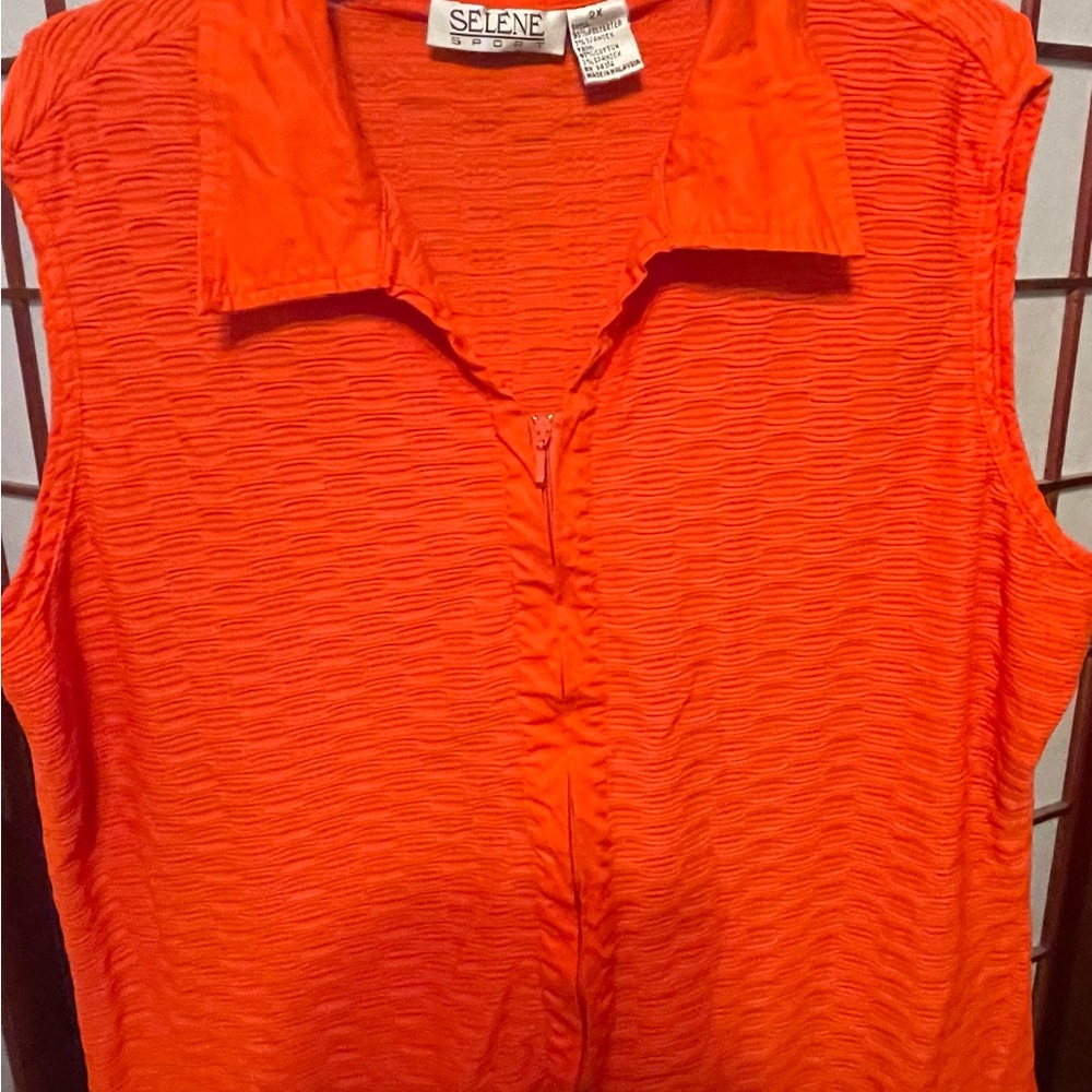 Selene Sport Orange Sleeveless Button Down Blouse 2X Never worn.